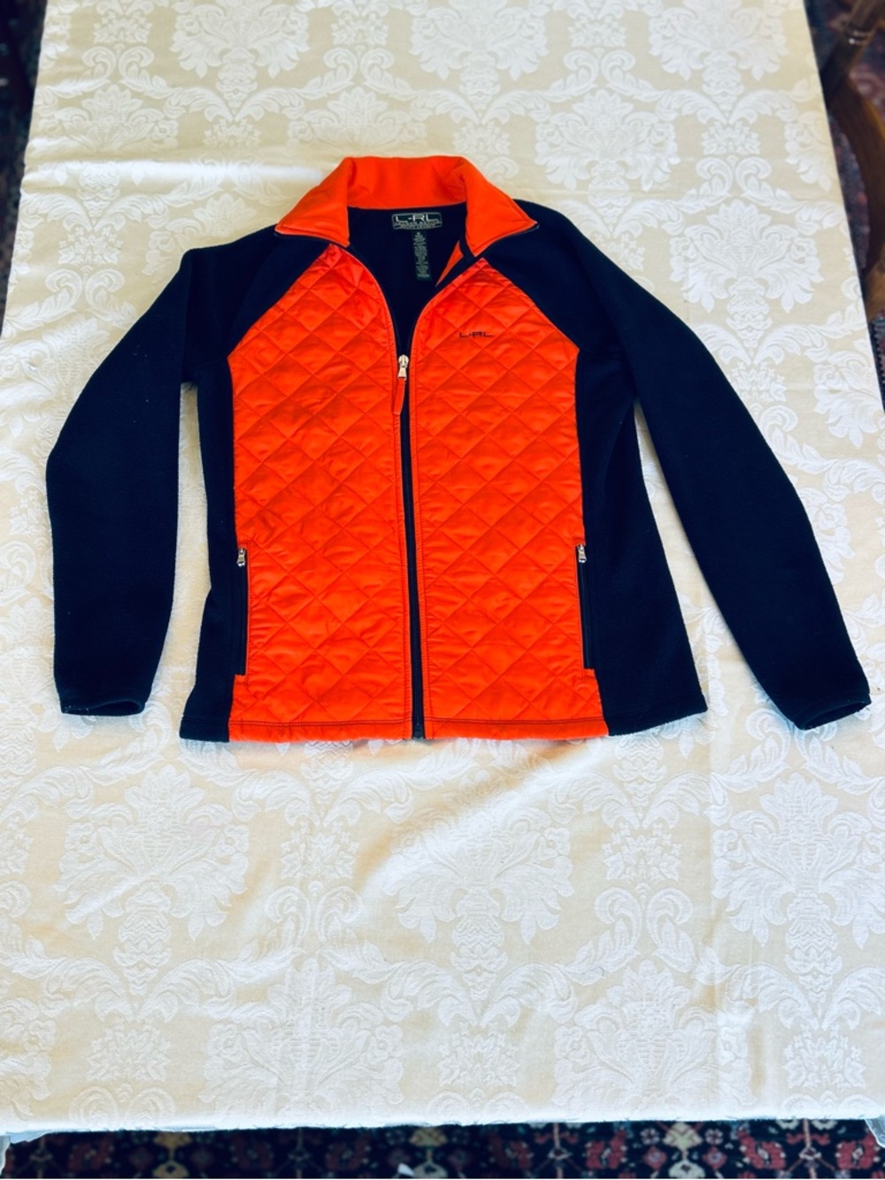 Orange and Navy Quilted  Fleece Jacket Ralph Lauren Active size M
